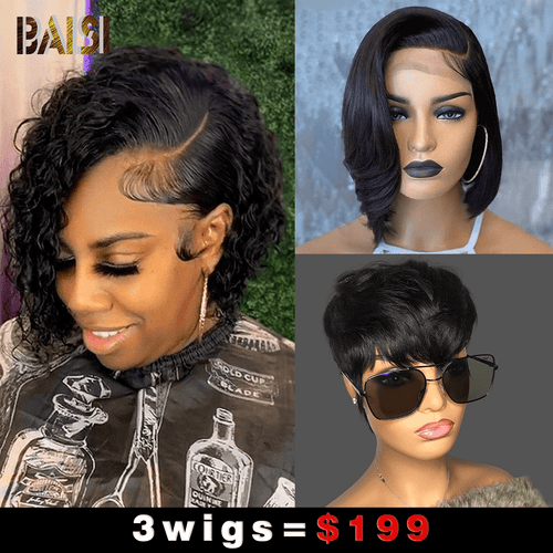 Wholesale Baisi 1 Sexy Curly Wig+1 Straight BoB Wig+1 Machine Made Wig=$199