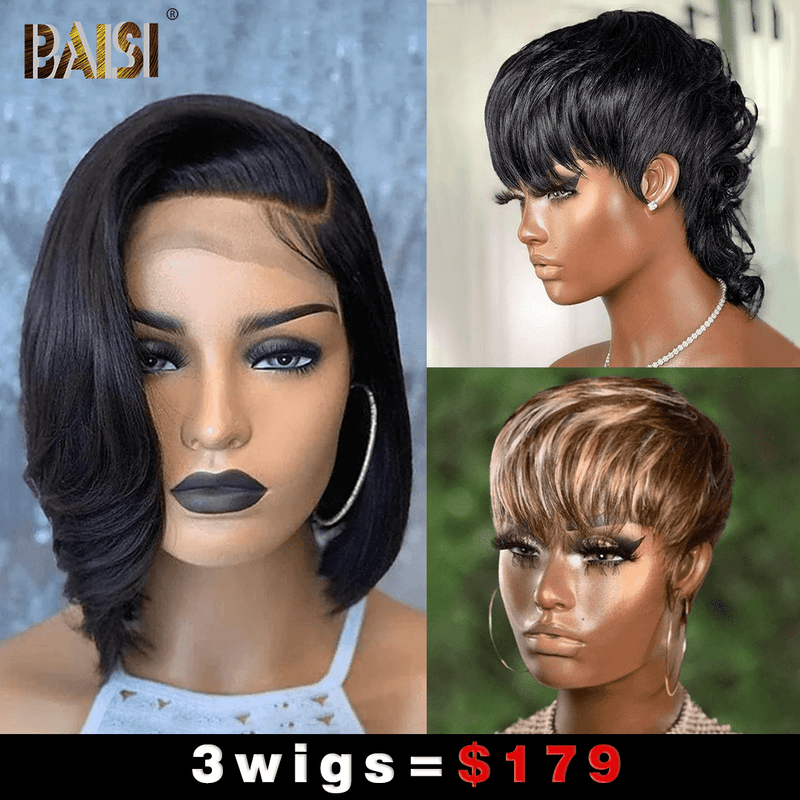 Wholesale Baisi 1 Straight BoB Wig+1 Mullet Wig+1  Mahcine Made Wig=$179