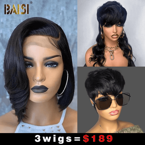 Wholesale Baisi 1 Straight BoB Wig+1 Mullet Wig+1 Mahcine Made wig=$189