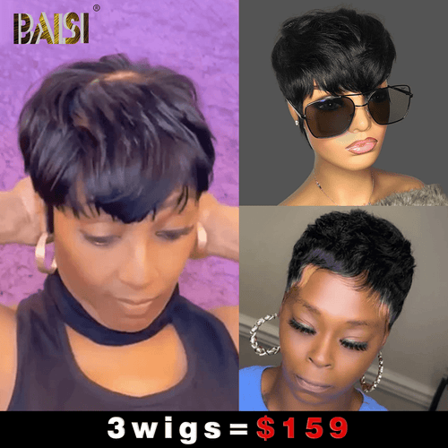 Wholesale Baisi 1 Straight Quick  Wig+1 Mchine Made With #27 Wig+1 Black Machine Wig=$159