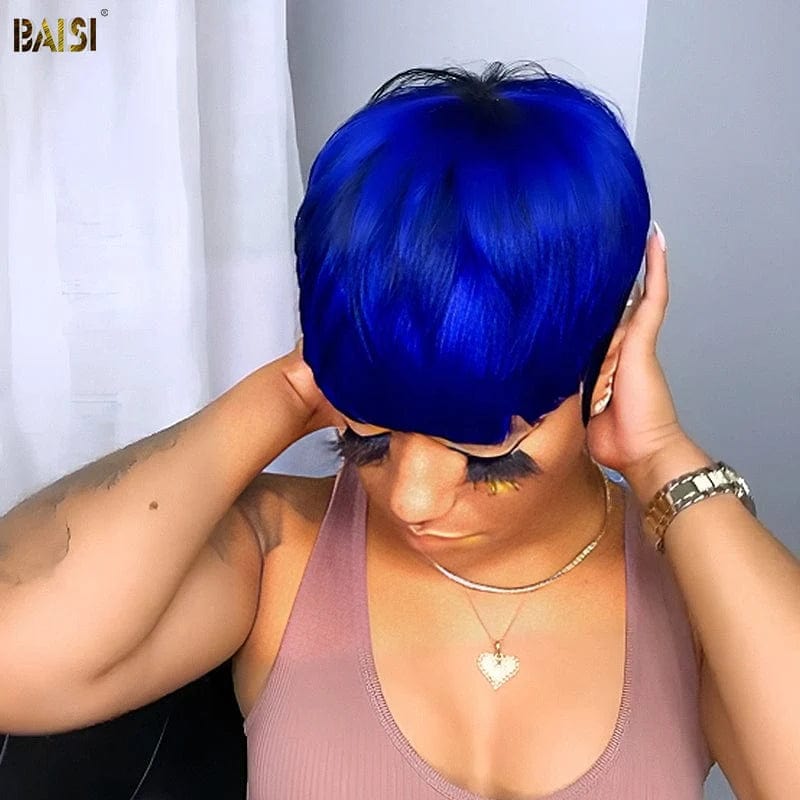 Wholesale price for 3 wigs Wholesale price for 3 wigs Baisi $39 Wholesale Price Shining Blue Machine Made Short Cut Wig