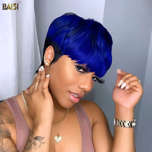 Wholesale price for 3 wigs Wholesale price for 3 wigs Baisi $39 Wholesale Price Shining Blue Machine Made Short Cut Wig