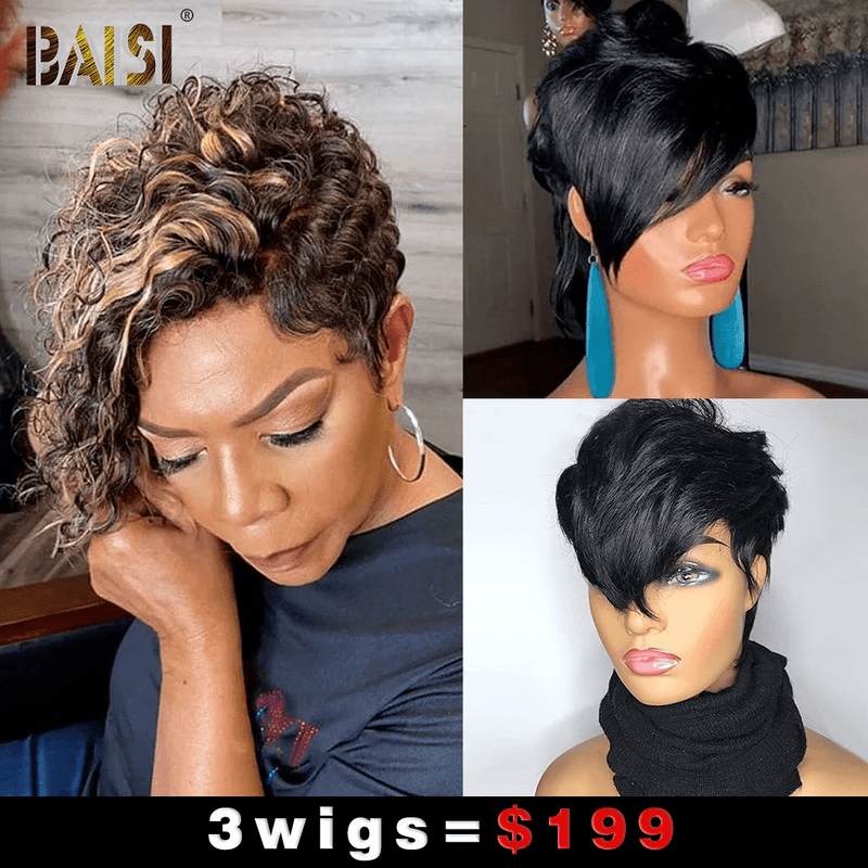 Wholesale Wholesale Deal Baisi 1 Highlight Curly Wig+1 Mullet Wig+1 Machine Made Wig = $199